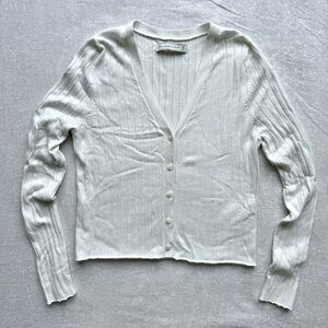 Abercrombie White Ribbed Button Down Sweater